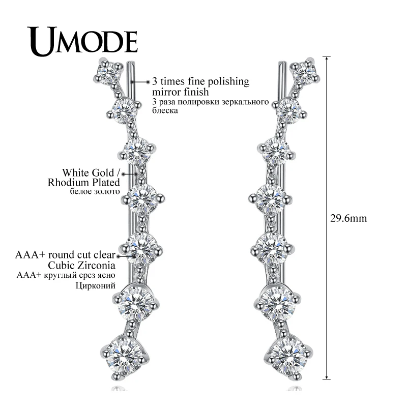 Женские серьги-гвоздики с фианитами UMODE модные серьги крючком и кристаллами