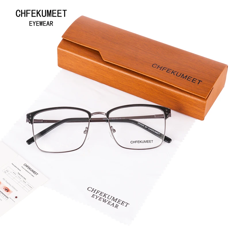 

CHFEKUMEET Men Ultralight Square Myopia Prescription Eyeglasses Male Metal Full Optical Glasses Frame Screwless Eyewear Frames