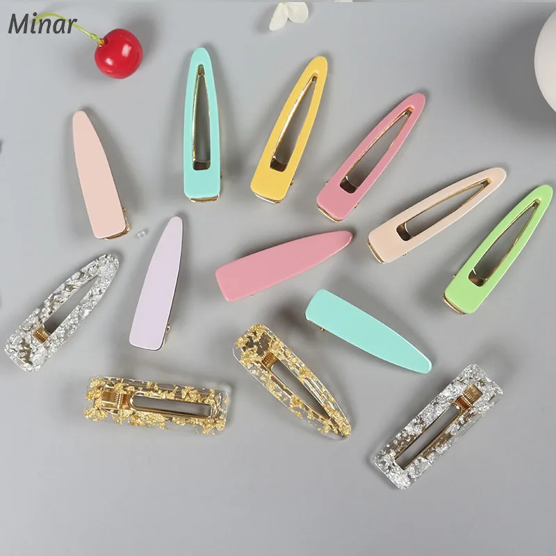

Korean Style Acrylic Hollow Waterdrop Rectangle Hair Clips Tin Foil Sequins Hairpins Barrettes Candy Color Side Hair Accessories