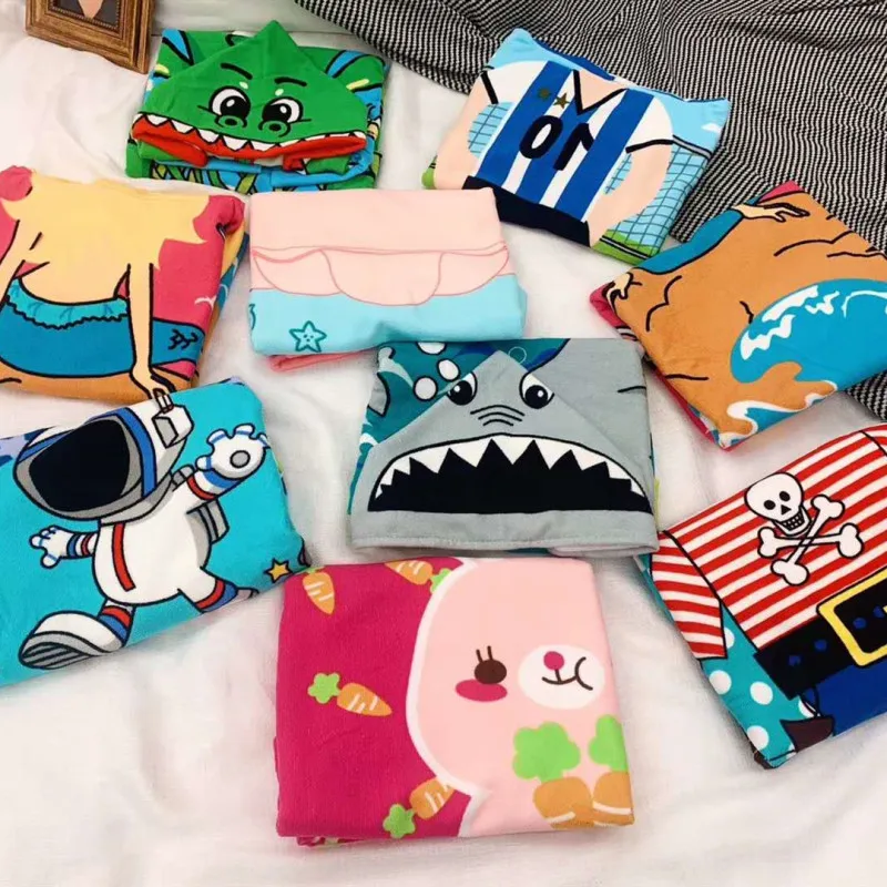 

New Children Cute Cartoon Hooded Cloak Beach Towel Animal Printed Microfiber Baby Boys Girls Kids Swimming Bath Towel 120x60cm79