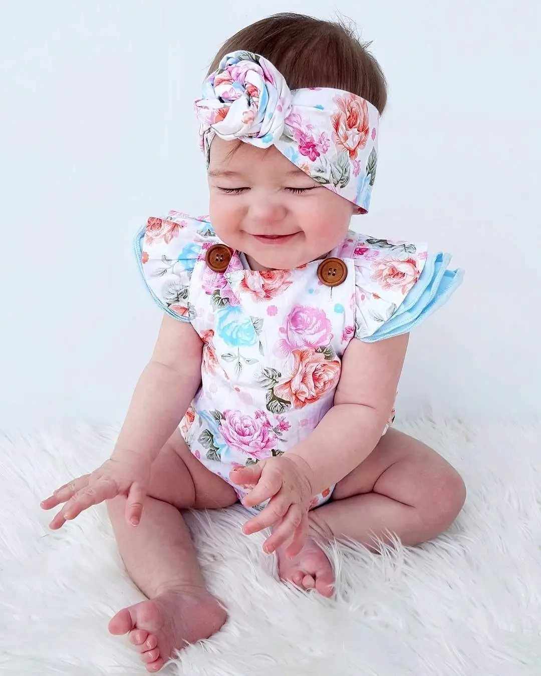 Toddler Infantil Newborn Baby Girls Floral Romper Fashion Jumpsuit Summer Headband 2PCS Sunsuit Outfit Set | Мать и ребенок