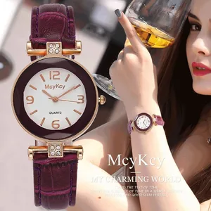 Часы McyKcy женские кварцевые, брендовые Роскошные модные наручные, с кожаным ремешком, с розовым золотом и кристаллами