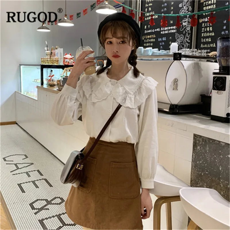 RUGOD Корейская женская блузка для девочек топы 2019 Новая Элегантная белая рубашка