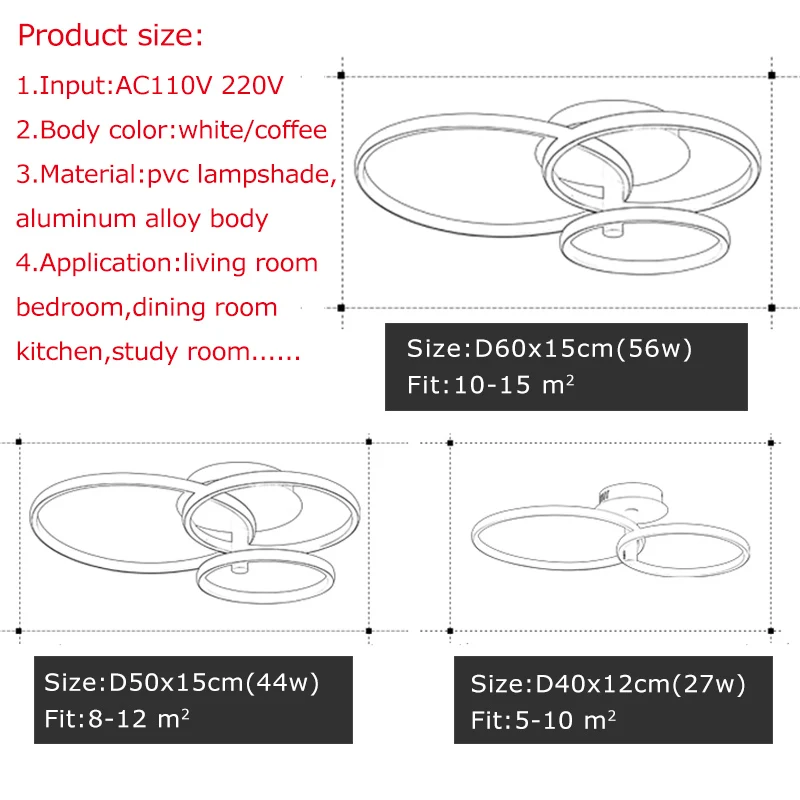 

Rings Modern Led Ceiling Light For Living room Bedroom Dining room Kitchen Black&White Led Chandelier Ceiling Lamp Luminaires