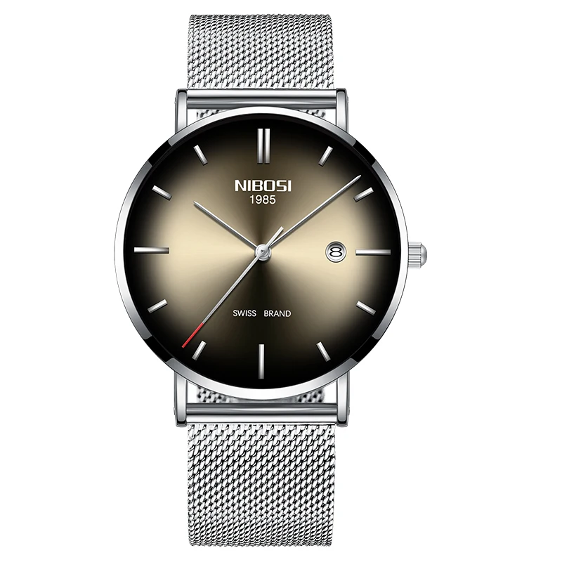 Silver gray silver m NIBOSI Топ люксовый бренд часы мужские унисекс часы женские водонепроницаемые простой стиль сетка нержавеющая сталь Relogio Masculino - Цвет: Silver gray silver m
