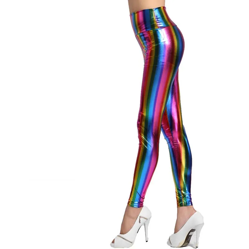 Женские штаны сексуальные женские радужные бронзовые леггинсы из искусственной