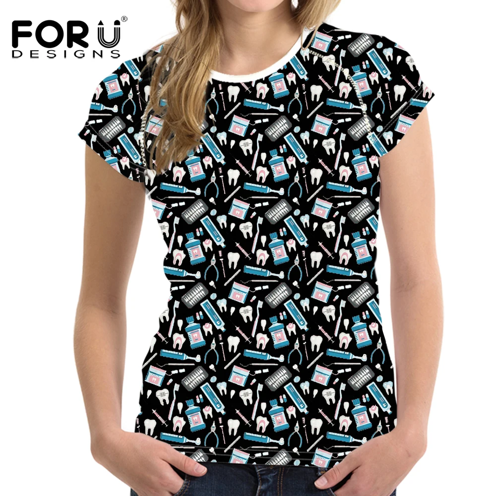 Повседневные женские футболки FORUDESIGNS Kawaii С мультяшным рисунком дантиста летние
