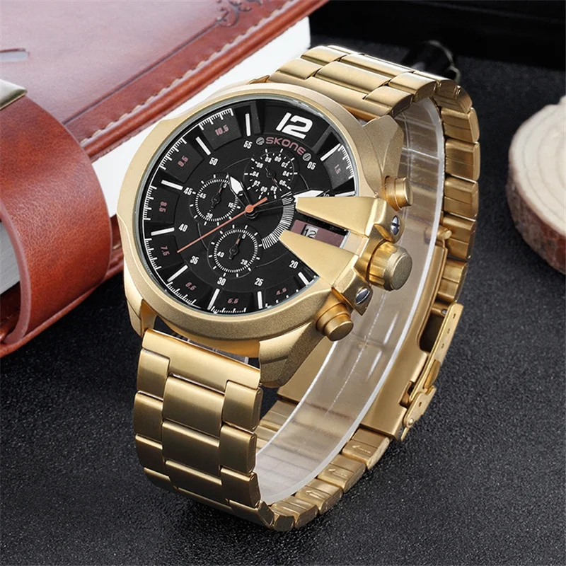 

Skone Famous Design Luxury Watches Men Business Brand Quartz Clock Male Chronograph Waterproof Men's Golden Wrist Watch