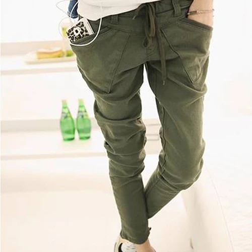 Женские свободные повседневные однотонные брюки с карманами и завязками на