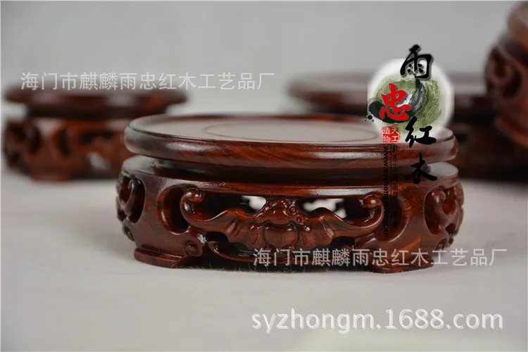 Special offer free shipping solid mahogany base circular carvings and Purple ebony bat vase flower pot teapot cup quality base