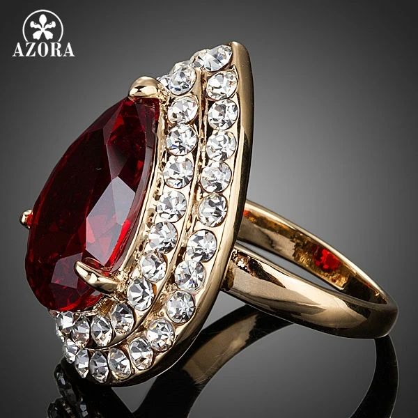 AZORA золотые красные с фианитом капли воды TR0125|gold color|ring ringring drops |
