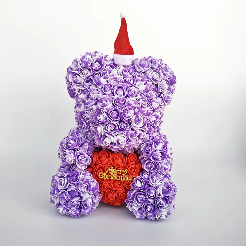 purple2 Плюшевый медведь Роза медведь с сердцем искусственные розы Пена розы цветок Рождество украшение для дома Рождественский подарок - Color: purple2
