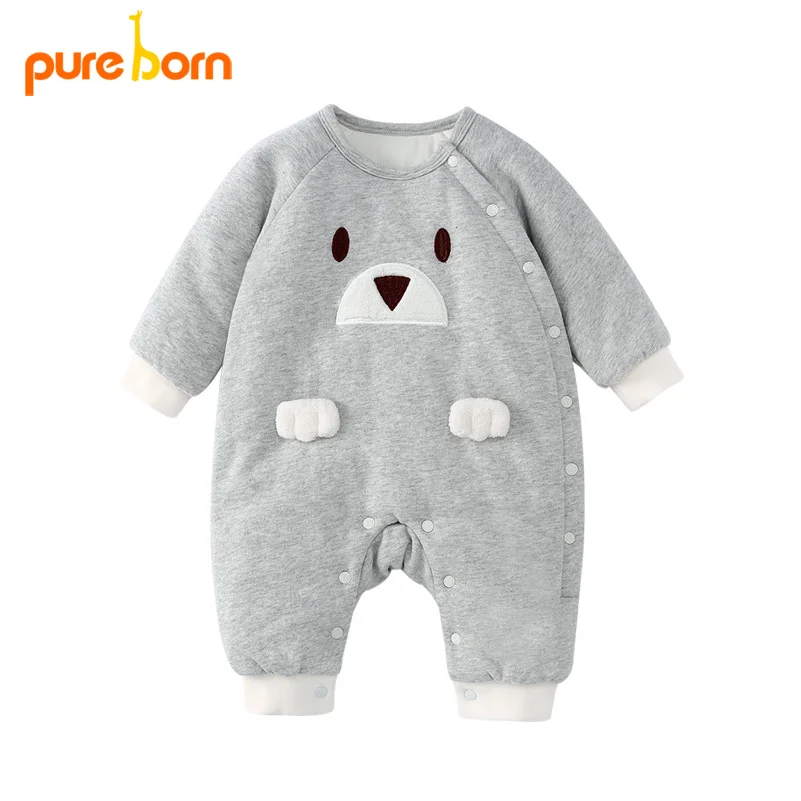Pureborn детские комбинезоны зимние теплые Одежда для новорожденных с длинным