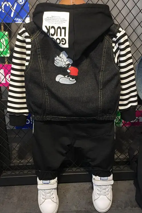 3pcs set Детская одежда, толстовка с длинными рукавами для маленьких мальчиков+ ковбойский жилет+ штаны, комплект из 3 предметов, модная детская одежда, спортивный костюм для мальчиков 2-6 лет - Цвет: 3pcs set