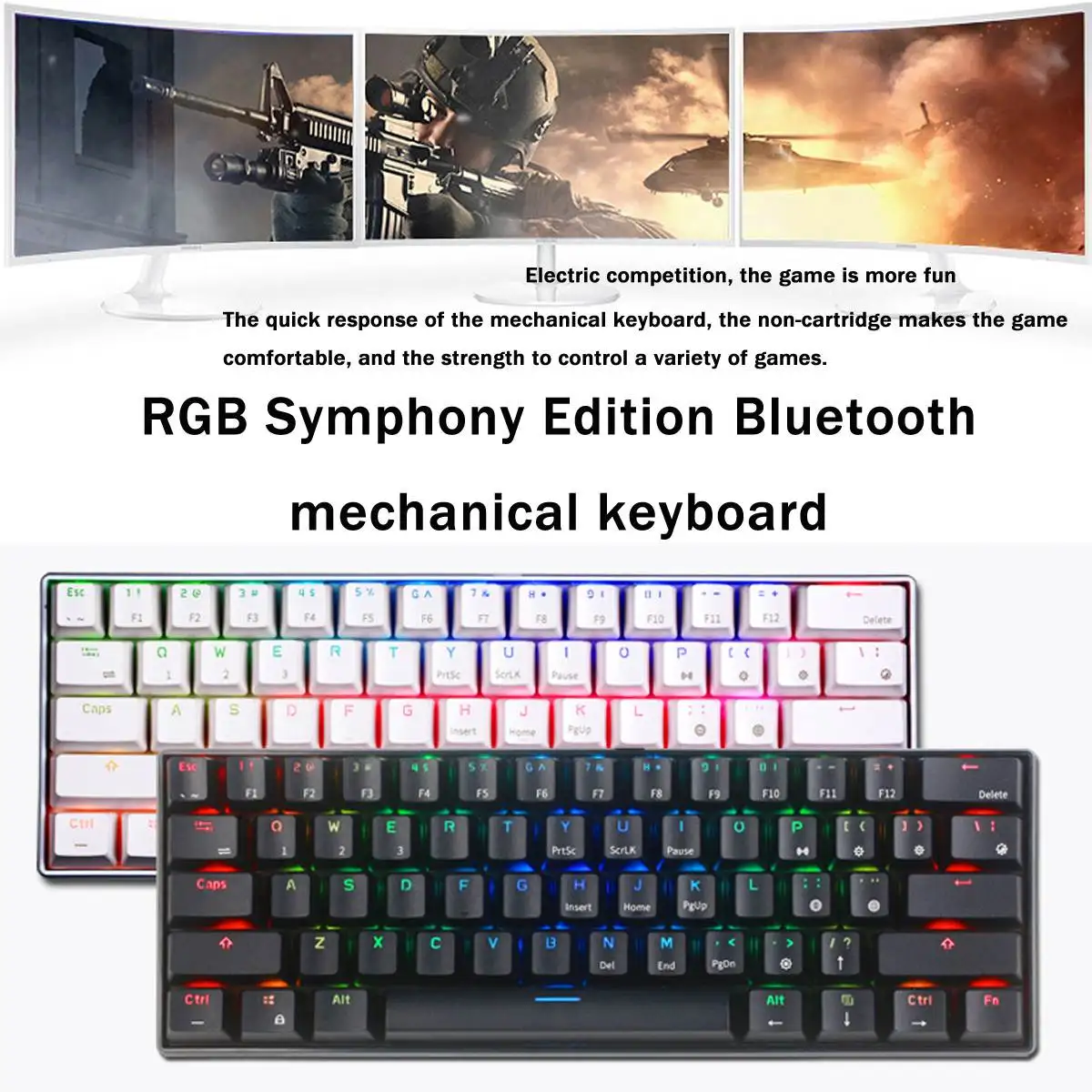 RK 61 Gateron переключатель RGB Механическая игровая клавиатура bluetooth светодиодный водонепроницаемый с подсветкой для рабочего стола английская раскладка