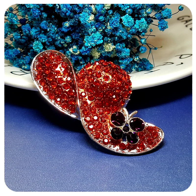 New Arrival Rhinestone Red Hat Brooch Pin with a Purple Butterfly | Украшения и аксессуары
