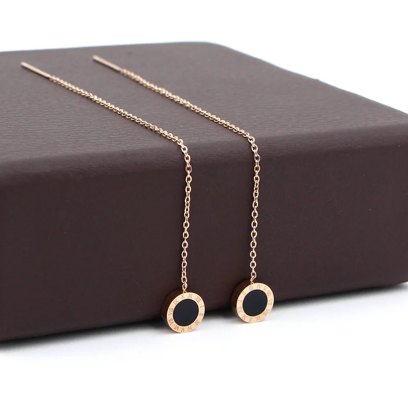 

Fashion Love Shell Round Chain Roman Numerals Drop Earrings Rose Gold Color Stainless Steel Ear line Women Party Gift