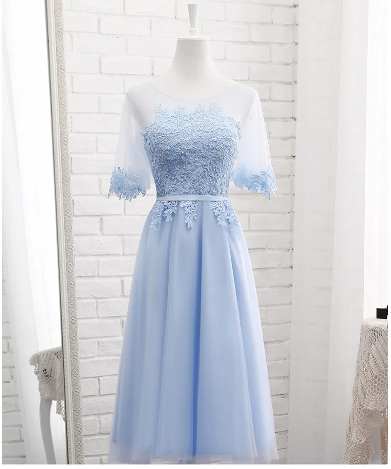 Robe De Soriee новые светильник синий платье подружки невесты короткий рукав кружево с