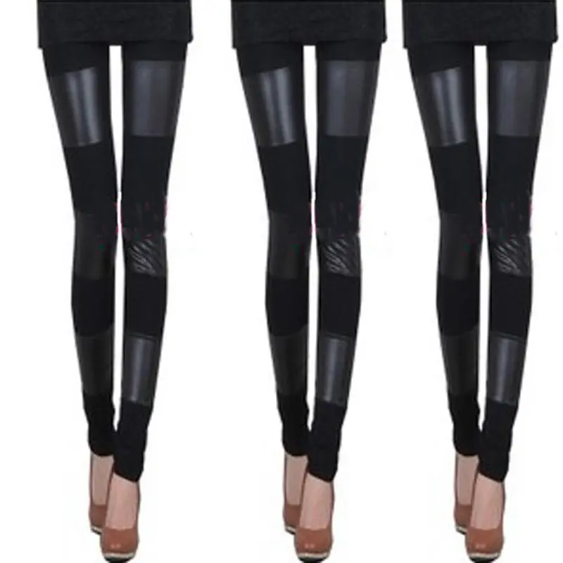 2018 Новые популярные модные женские длинные леггинсы из искусственной кожи с