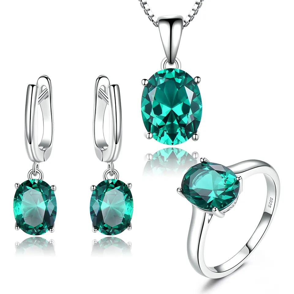 Emerald jewelry set UMCHO 925 пробы, серебряные Ювелирные наборы для женщин, драгоценный камень, изумруд, кольцо, кулон, ожерелье для женщин, свадьба, день матери, подарок, ювелирные изделия - Цвет камня: Emerald jewelry set