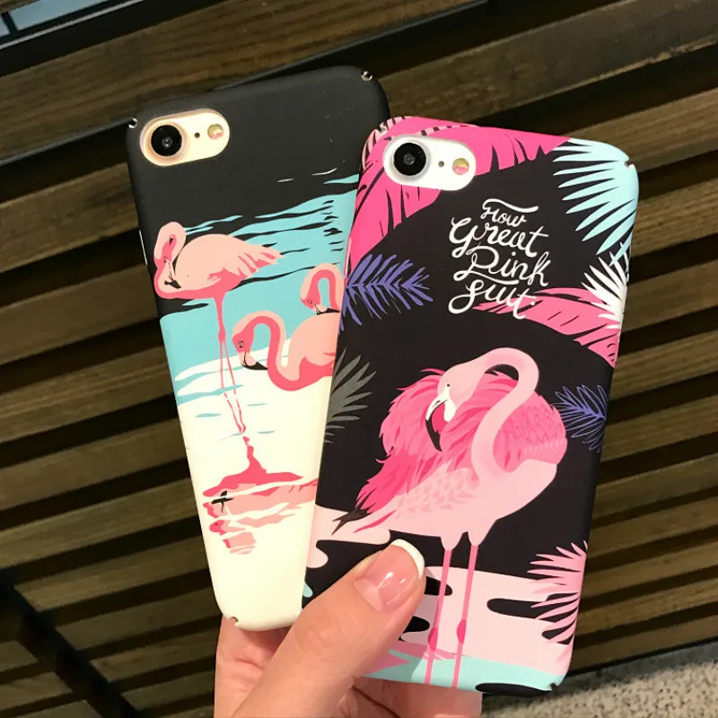 KOMY Phone Case For iPhone X Cute Cartoon Flamingo Flower Leaf Leaves Painting Cover Hard PC Back Cases 6s 7 8 Plus |