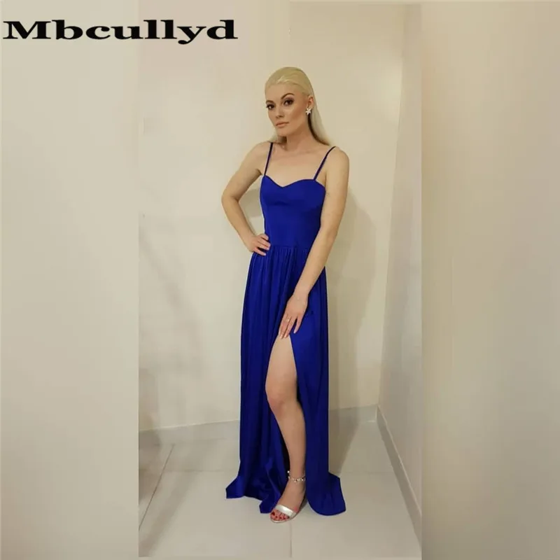 Mbcullyd простые, но Элегантные Выпускные платья пикантные тонкие бретельки вечернее платье Длинные Формальные Сплит vestidos de fiesta de noche