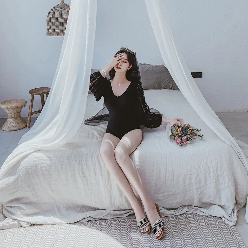 Летние сексуальные кружевные черные с длинным рукавом для защиты от солнца