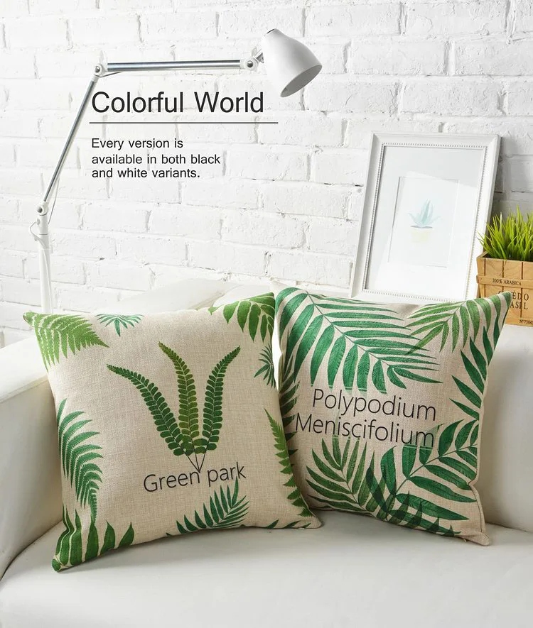 Тропические растения пальмовых листьев Чехлы белье зеленый Декоративные