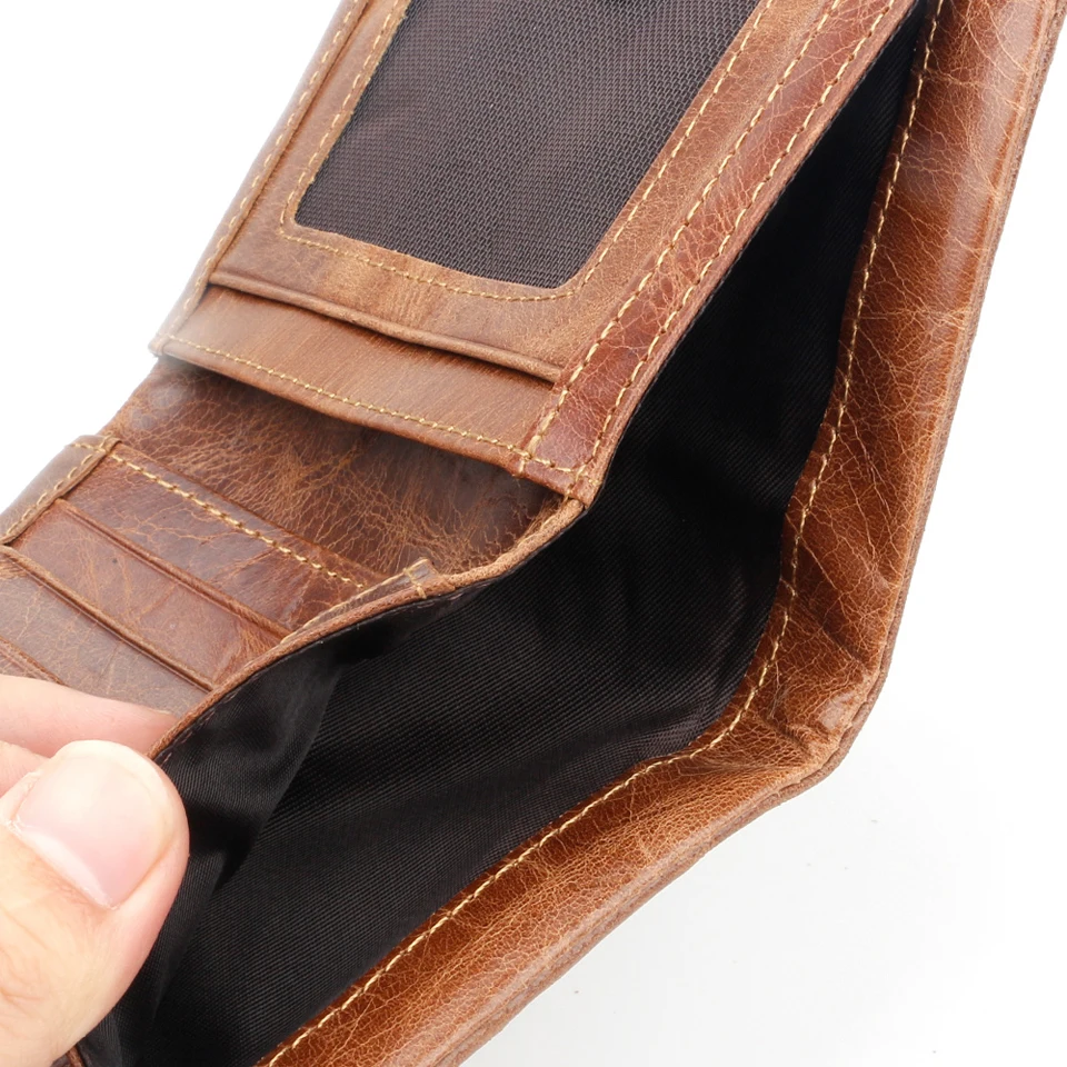 

UMODIER Crazy Horse Genuine Leather Men Wallets Credit Business Card Holders RFID Zipper Cowhide Leather Wallet Purse Carteira