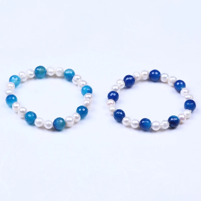 Браслет Daking из натурального пресноводного жемчуга голубой граненый браслет