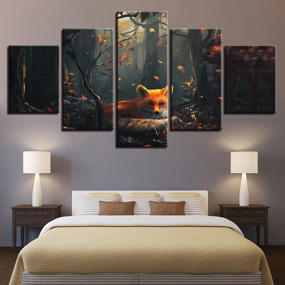 HD Печать холст картины для гостиной модные Wall Art 5 шт. лес с изображением лисички
