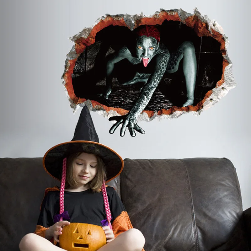 

YRHCD Happy Halloween sticker Halloween 3D horror monster Wall Stickers Removable Viny decal for Bar window living room Decor