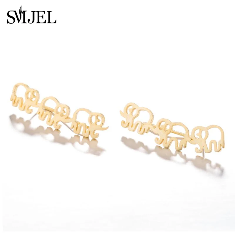 SMJEL 2018 новые милые серьги Слоник женские Животные Слон ухо гусеничный альпинист