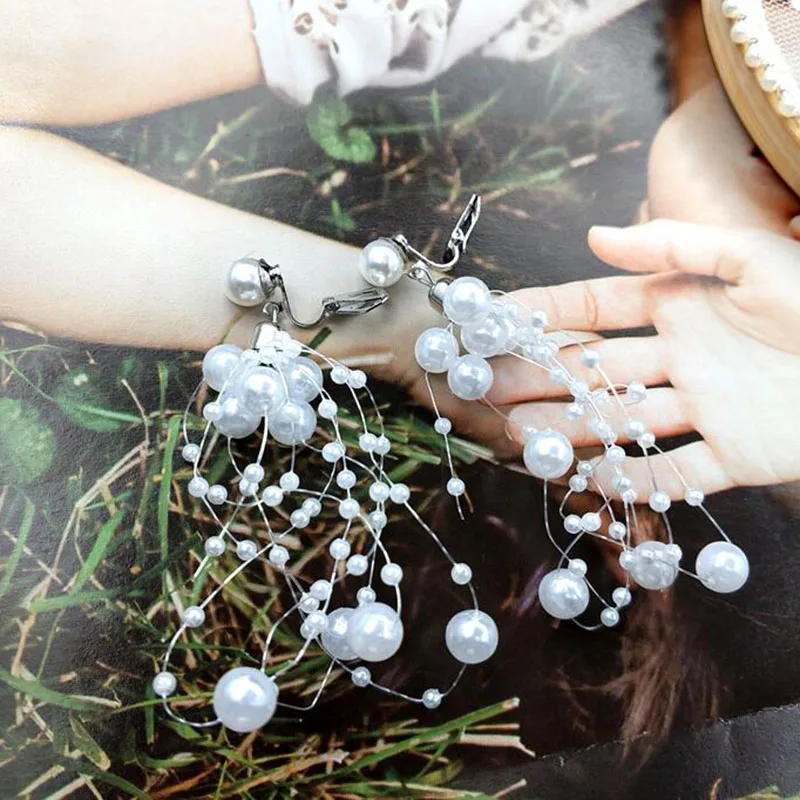 Grace Jun New Fashion Gypsophila Clip on Earrings No Pierced for Women Party Prom Cute Simulated Pearl Pierced Earrings