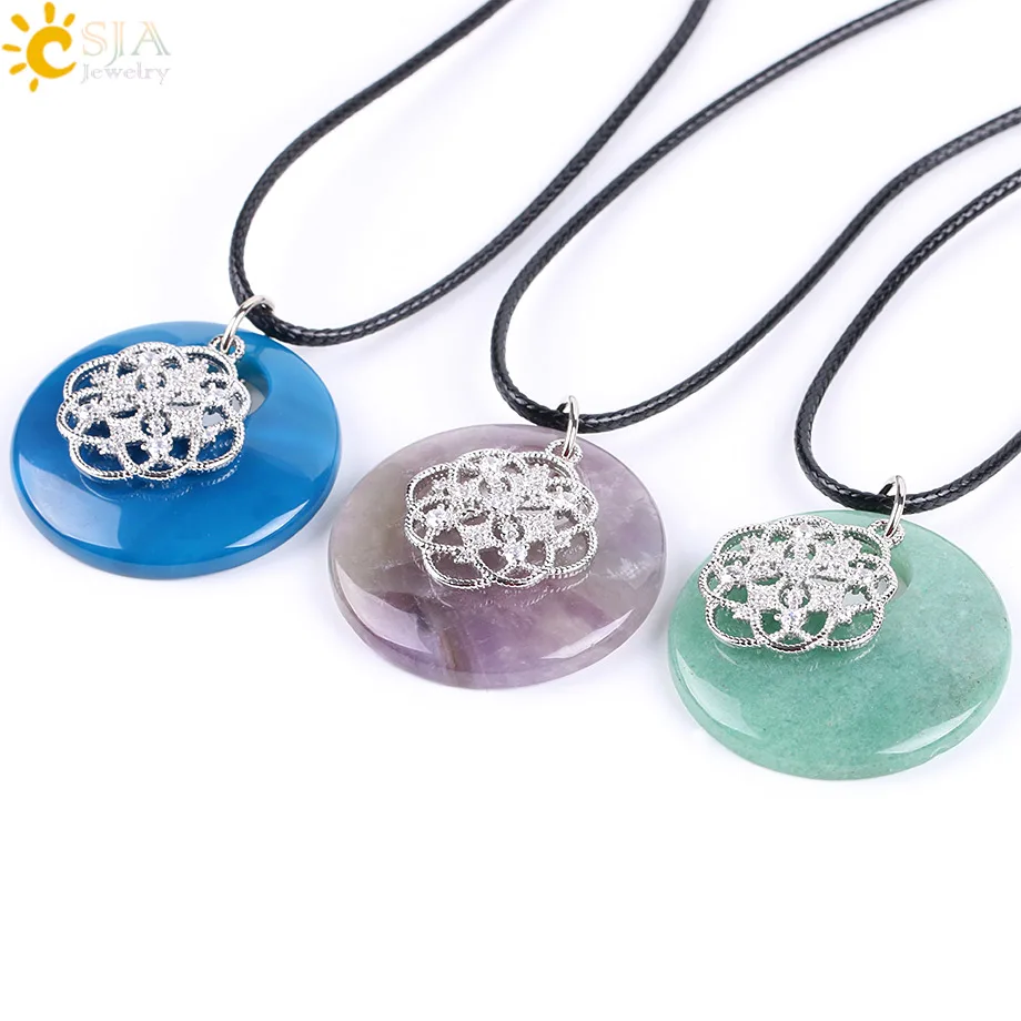 CSJA исцеляющие натуральные бриллиантовые подвески кожаное ожерелье разы цветок