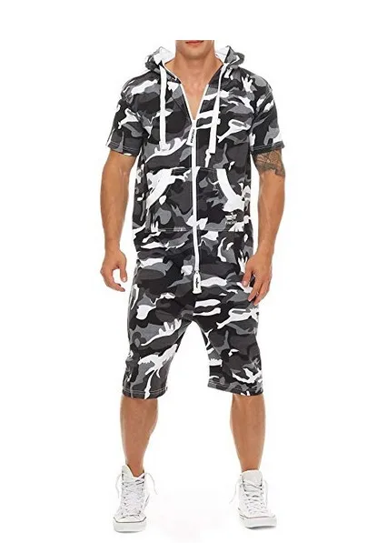 Camouflage Стильные крутые мужские шорты с коротким рукавом, цельные шорты, боди с сетчатми рукавами, однотонные летние мужские повседневные Комбинезоны - Цвет: Camouflage