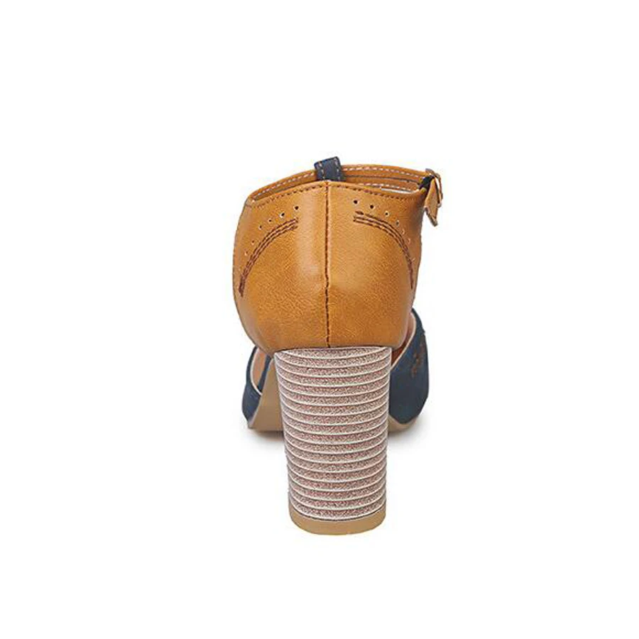 Женские туфли-лодочки в стиле ретро MHYONS модные кожаные сандалии пэчворк с