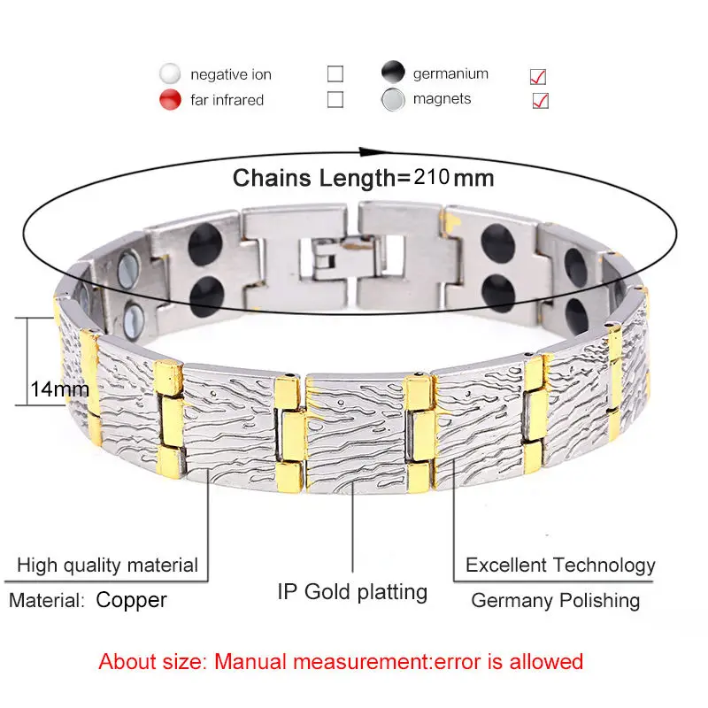 Браслет мужской из нержавеющей стали с крестом для магнитной терапии | Украшения