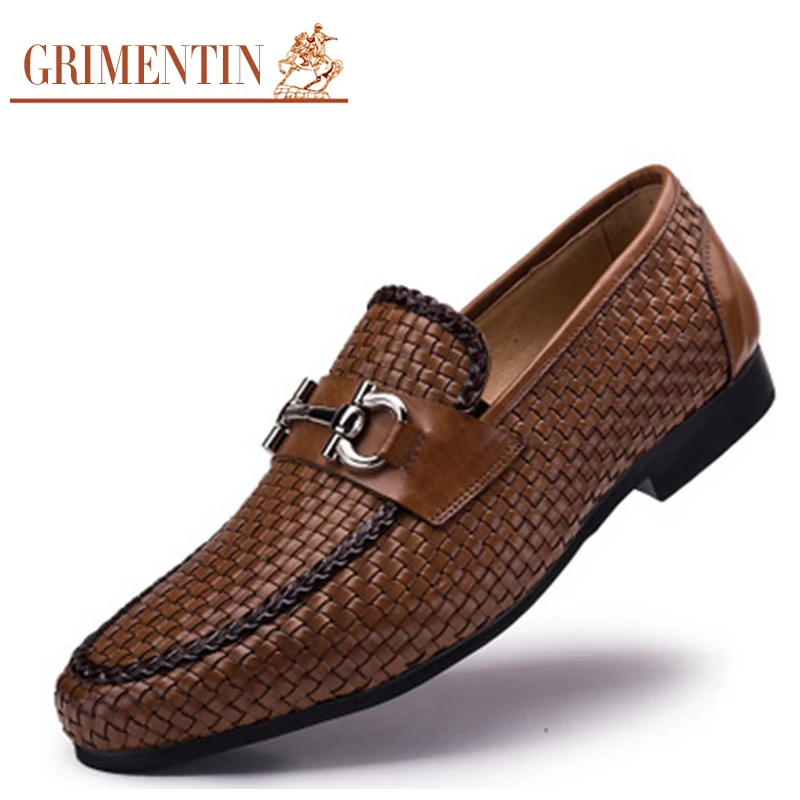 GRIMENTIN/брендовая модная мужская официальная обувь с плетеным плетением дышащая
