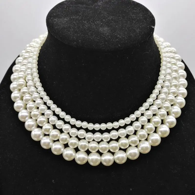 Женское многослойное колье-чокер с искусственным жемчугом массивное маленькое