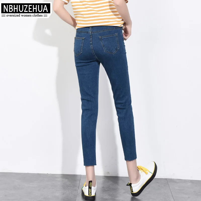 NBHUZEHUA T902 4XL 5XL 6XL 7XL узкие джинсы женские сексуальные рваные с дырками тонкие