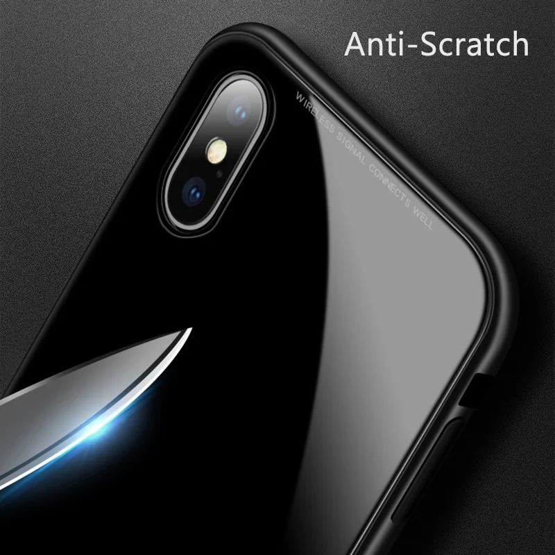 Металлический магнитный чехол для iPhone 8 Plus + задняя крышка из закаленного стекла с
