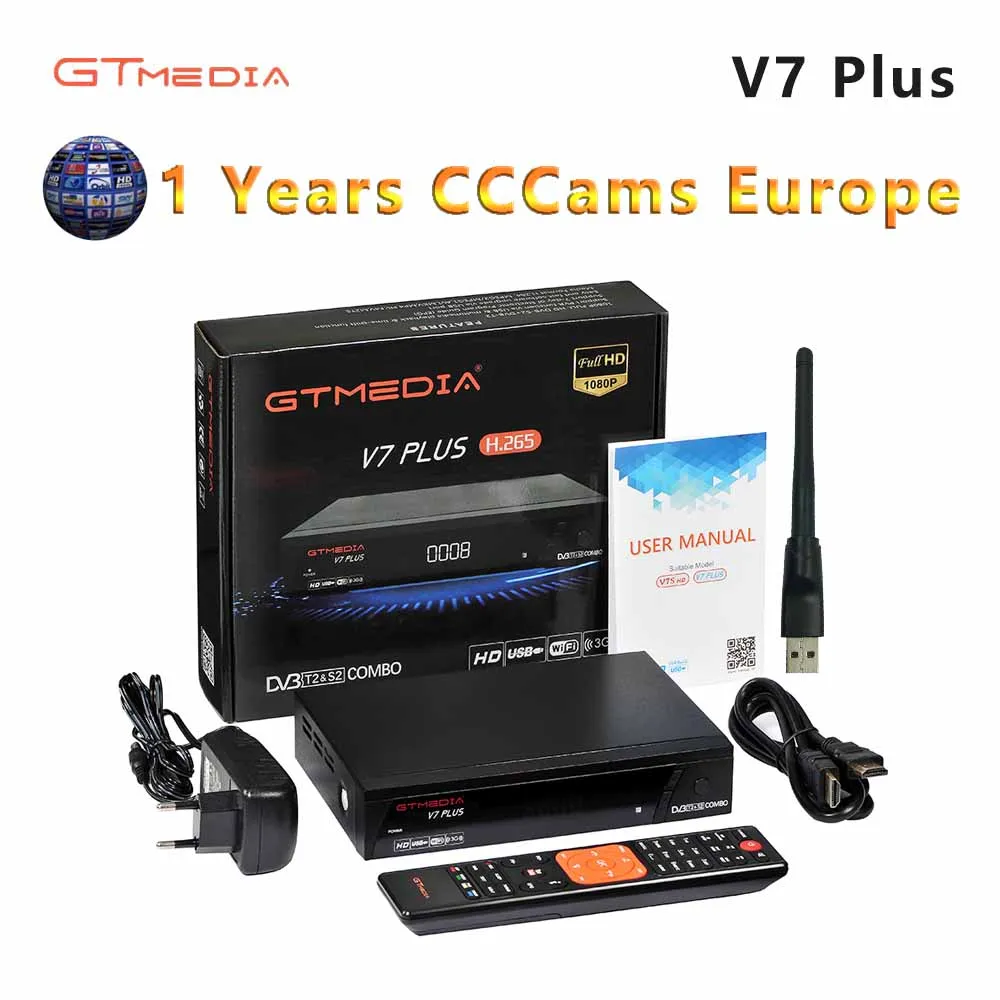 GTmedia V7 Plus комбинированный приемник 1 год CCCam Испания Германия с USB WiFi DVB-T2 DVB-S2 H.265 Powervu Biss free sat v7 Combo