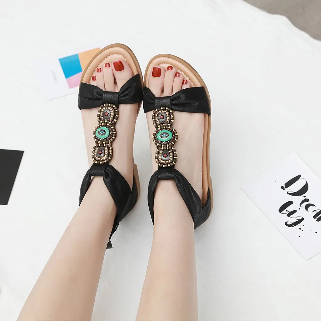 SAGACE; Новинка года; женские босоножки на платформе; chaussures femme; Женская обувь в богемном стиле; Ретро; римские повседневные сандалии на плоской подошве, украшенные жемчугом и кристаллами, на молнии