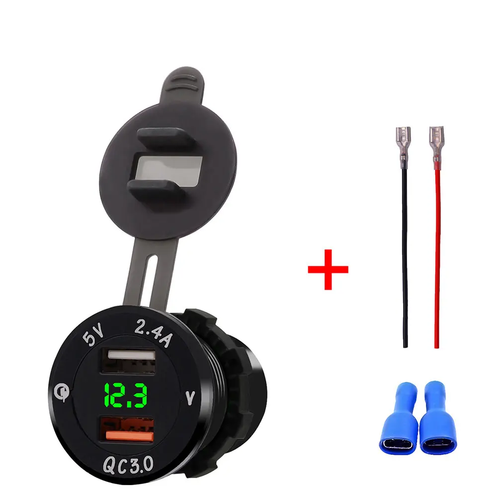 Black style2 QC 3,0 автомобильный мотоцикл прикуриватель двойной USB разветвитель зарядное устройство адаптер светодиодный вольтметр гнездо из алюминиевого сплава для iPhone Android - Название цвета: Black style2