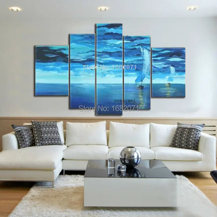 Высокое Качество абстрактная картина маслом на холсте Красивая синяя морская