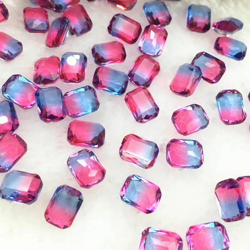 

6*8mm Rectangle Octagonal Tourmaline Rhinestones Glass Crystal Stone Bicolor Gradient Nail Crystal For Nails Art Decoration