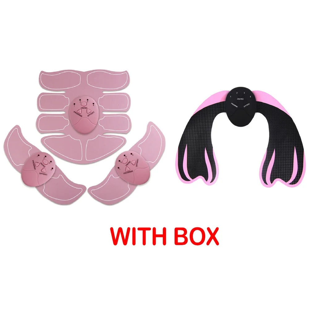 pink 2 with box Фитнес миостимулятор мышц стимулятор пояс потеря веса EMS тренажер для бедер набор брюшных поясов для похудения ABS Набор стимуляторов мышц - Цвет: pink 2 with box