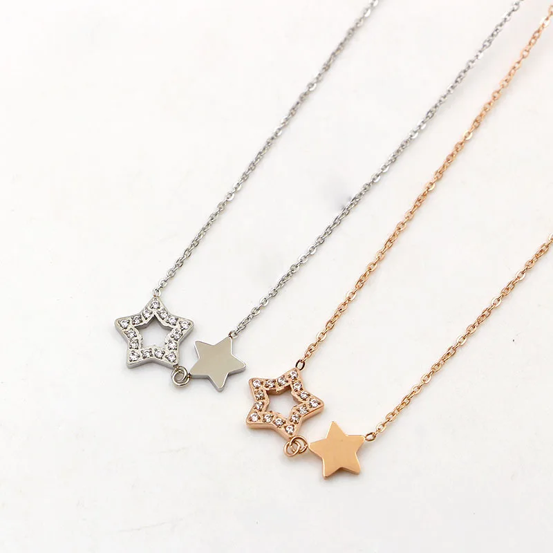 Модное ожерелье из нержавеющей стали с кулоном в виде двойной звезды кристаллами
