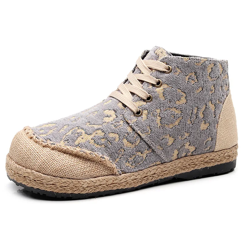 Fashion new leopard print women's shoes round head handmade straw thick-soled in the ancient style Hanfu women. | Обувь
